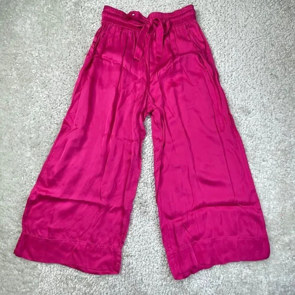 Nation LTD Pink Satin Cropped Wide Leg Pants XS